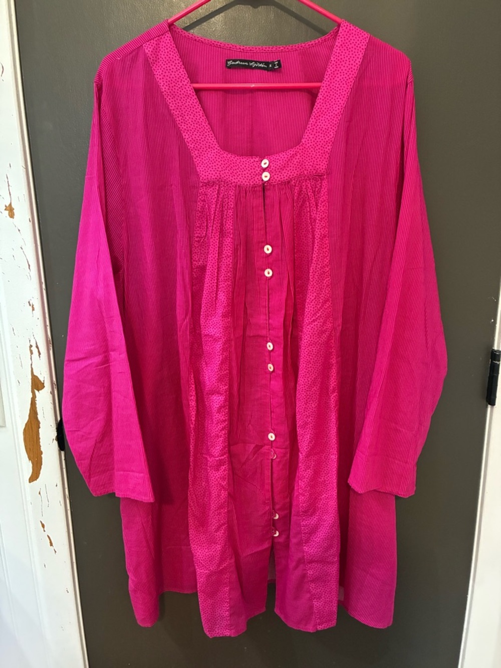 NWOT Gudrun Sjoden Fuchsia Button-Front Midi Tunic Dress Organic ethically made!